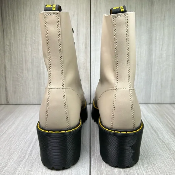 NEW Dr. Marten Docs Leona Taupe Brown Leather Heeled Combat Boot Women’s Size 10 - Picture 7 of 10